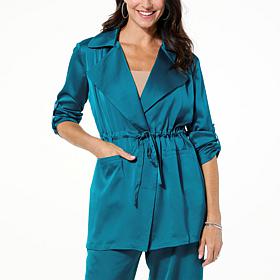 "As Is" Nina Leonard Hammered Satin Drawstring Waist Jacket