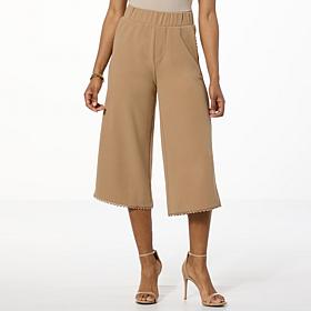 "As Is" Nina Leonard High-Tech Crepe Pull-On Lace-Trim Culotte Pant