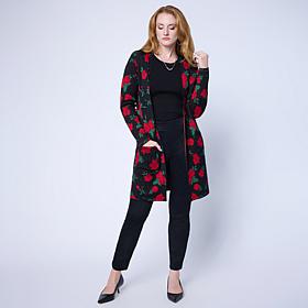 "As Is" Nina Leonard Jacquard Cardi Sweater w/ Front Pockets