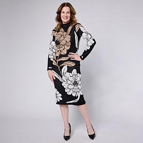 "As Is" Nina Leonard Jacquard Long-Sleeve Mock-Neck Sheath Dress