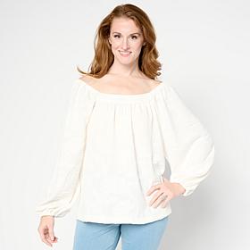 "As Is" Nina Leonard Long Balloon Sleeve Square Neck Top