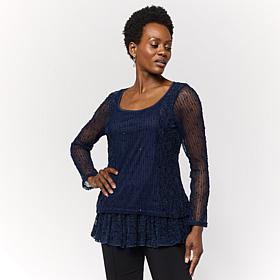 "As Is" Nina Leonard Long Sleeve Mixed Media Blouse