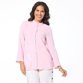 "As Is" Nina Leonard Mandarin Collar Embroidered Tunic