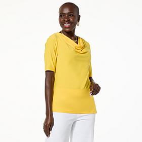 "As Is" Nina Leonard Miracle Matte Knit Drape-Neck Top