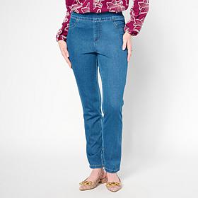 "As Is" Nina Leonard Narrow Leg Elastic Waist Stretch Knit Denim Pant