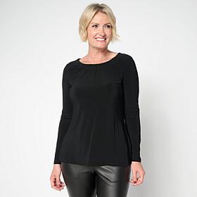 "As Is" Nina Leonard Pleated Neck Long-Sleeve Knit Top