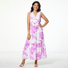 "As Is" Nina Leonard Printed Chiffon Smocked Waist Maxi Dress