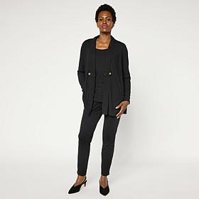 "As Is" Nina Leonard Rib Knit Cardigan, Tank and Pant 3-piece Set