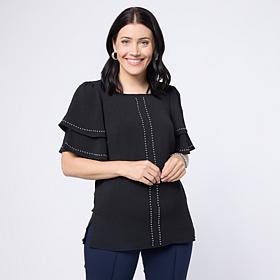 "As Is" Nina Leonard Round Neck Double Flutter Sleeve Top