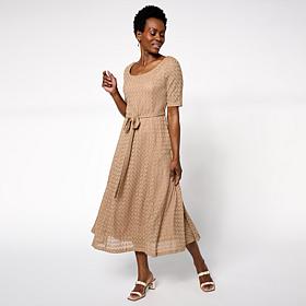 "As Is" Nina Leonard Round Neck Elbow Sleeve Lace Flare Dress