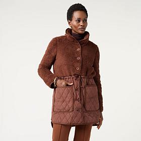 "As Is" Nina Leonard Sherpa Quilted Drawstring Jacket