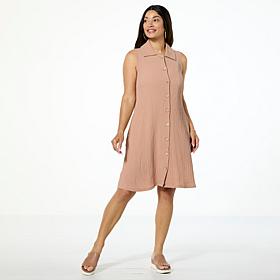 "As Is" Nina Leonard Sleeveless Button Front Pebbled Float Dress