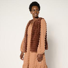 "As Is" Nina Leonard Striped Faux Fur Vest