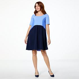 "As Is" Nina Leonard Textured Wave Color Blocked Dress