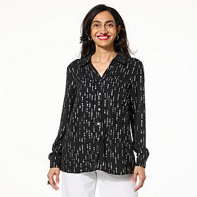 "As Is" Nina Leonard Textured Wave Foil Print Button Down Top
