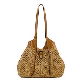 "As Is" Patricia Nash Christina Woven Straw and Leather Satchel