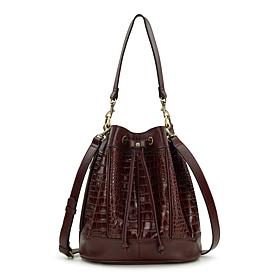 "As Is" Patricia Nash Riano Croco-Embossed Leather Drawstring Bucke...