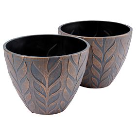 "As Is" Plow and Hearth Leaf Embossed 9 Planters - Set of 2
