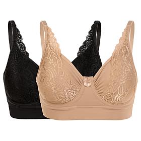 "As Is" Rhonda Shear 2-pack Butterknit No Wire Underwire Bra with Lace