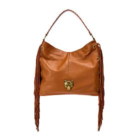 "As Is" Sharif Legacy Cougar Eyelet Pebble Leather Fringe Hobo