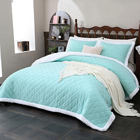 "As Is" South Street Loft Sherpa Trimmed Quilt Set