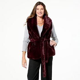 "As Is" Tower Hill by Christie Brinkley Belted Faux Fur Vest