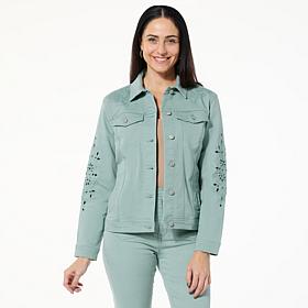 As Is Tower Hill by Christie Brinkley Eyelet Embroidered Denim Jacket