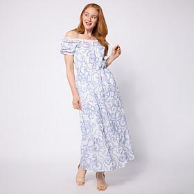 "As Is" Tower Hill by Christie Brinkley Off-Shoulder Embroidered Ma...