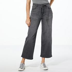 "As Is" TWRHLL by Christie Brinkley Belted Wide-Leg Ankle Jean