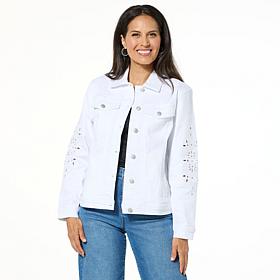"As Is" TWRHLL by Christie Brinkley Eyelet Embroidered Denim Jacket