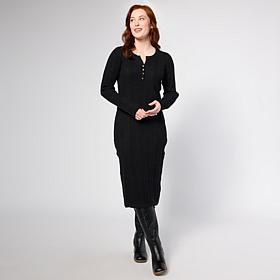"As Is" TWRHLL by Christie Brinkley Henley Cable Knit Dress