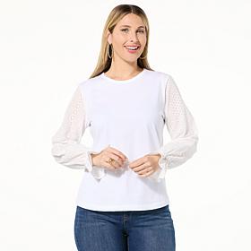 "As Is" TWRHLL by Christie Brinkley Mixed Media Balloon Sleeve Top