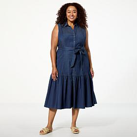 "As Is" TWRHLL by Christie Brinkley Sleeveless Denim Midi Dress