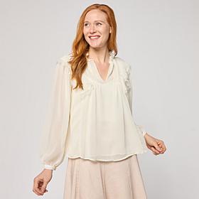 "As Is" TWRHLL by Christie Brinkley Soft Woven Ruffle Top