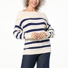 "As Is" TWRHLL by Christie Brinkley Striped Boatneck Sweater