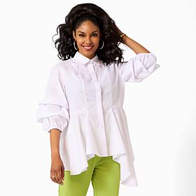 "As Is" Vivica A. Fox Collection High-Low Blouse with Rhinestone Em...