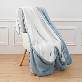 "As Is" Warm & Cozy Plush and Sherpa 60" x 70" Throw with Foot Pocket