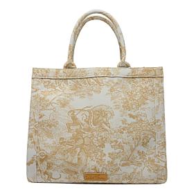 "As Is" Wildflower Parisian Toile Print Tote with Coin Purse Set