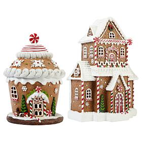 "As Is" Winter Lane LED Gingerbread Houses Set of 2