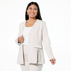"As Is" WynneCollection Lace-Up Detail Knit Tuxedo Blazer