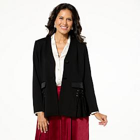 "As Is" WynneCollection Lace-Up Detail Knit Tuxedo Blazer