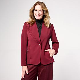 "As Is" WynneCollection Luxe Crepe Knit Blazer with Tuck Detail