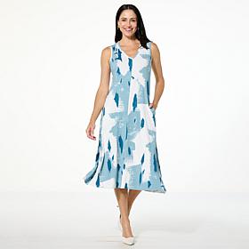 "As Is" WynneCollection Printed Stretch Rayon Dress with Seamed Detail