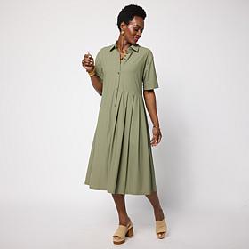 "As Is" WynneCollection Stretch Tech Short-Sleeve Pleated Dress