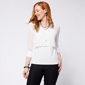 "As Is" WynneLayers Chiffon Collared Long-Sleeve Cropped Shirt