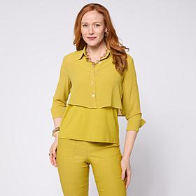 "As Is" WynneLayers Chiffon Collared Long-Sleeve Cropped Shirt