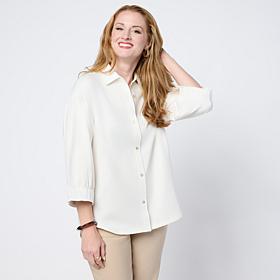 "As Is" WynneLayers Cotton-Spandex Top with Gathered Cuff