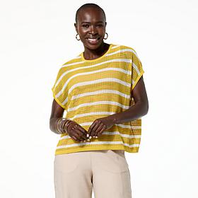 "As Is" WynneLayers Open Mesh Easy Fit Short Sleeve Sweater