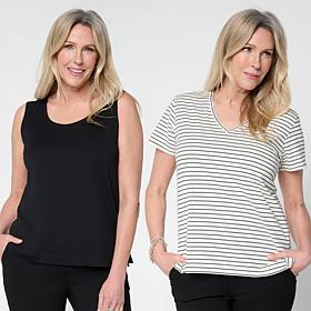 "As Is" WynneLayers Stripes & Solids 2-pack Tee and Tank Set