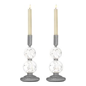 august & leo Set of 2 LED Glitter Pedestals with LED Candles